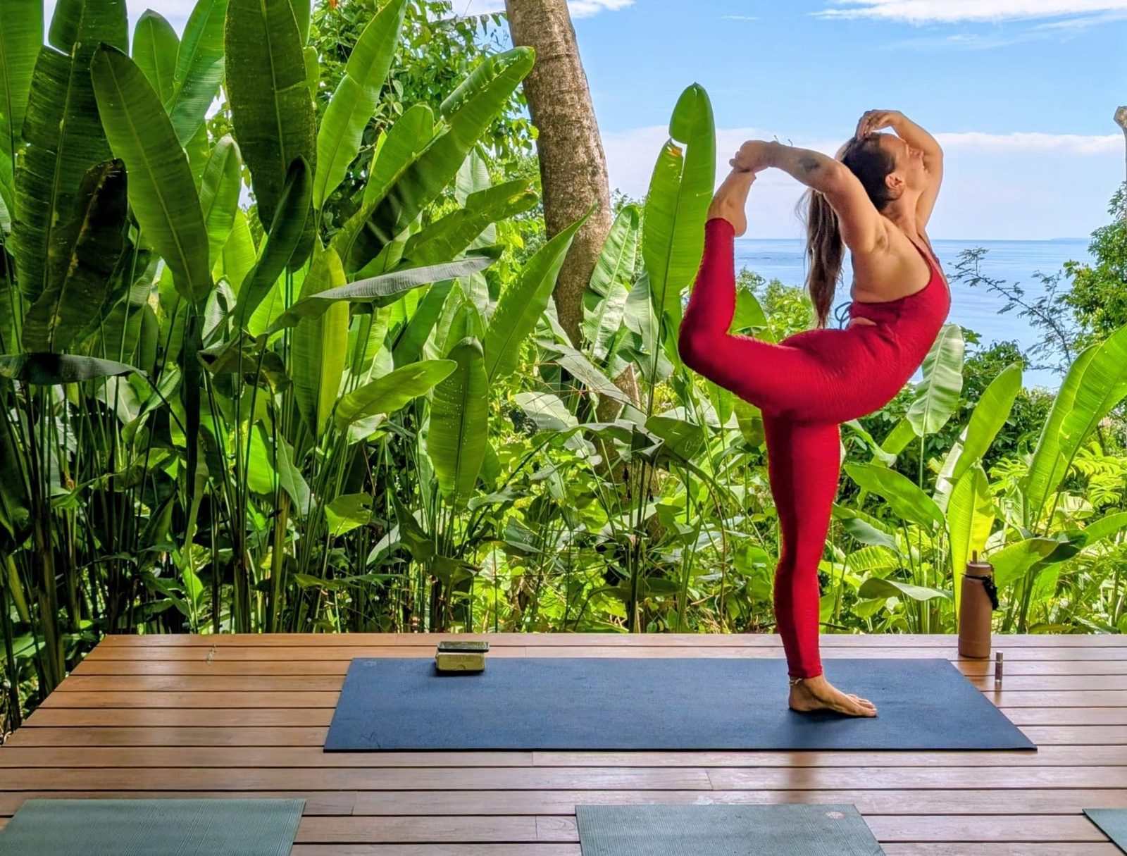 The covered outdoor yoga deck